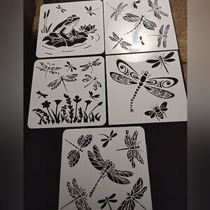 Dragonfly and Frog Stencil Set. Set Of 5